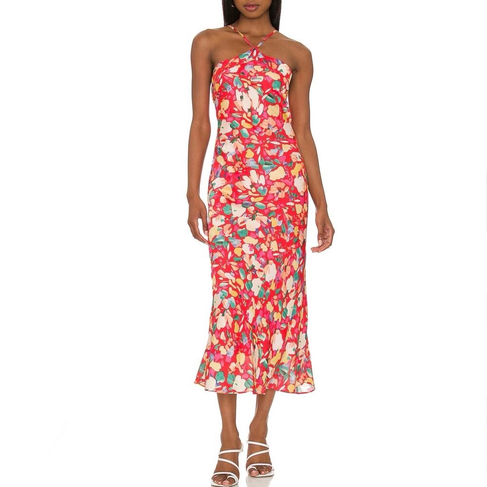 BCBGeneration Red Floral Midi Dress